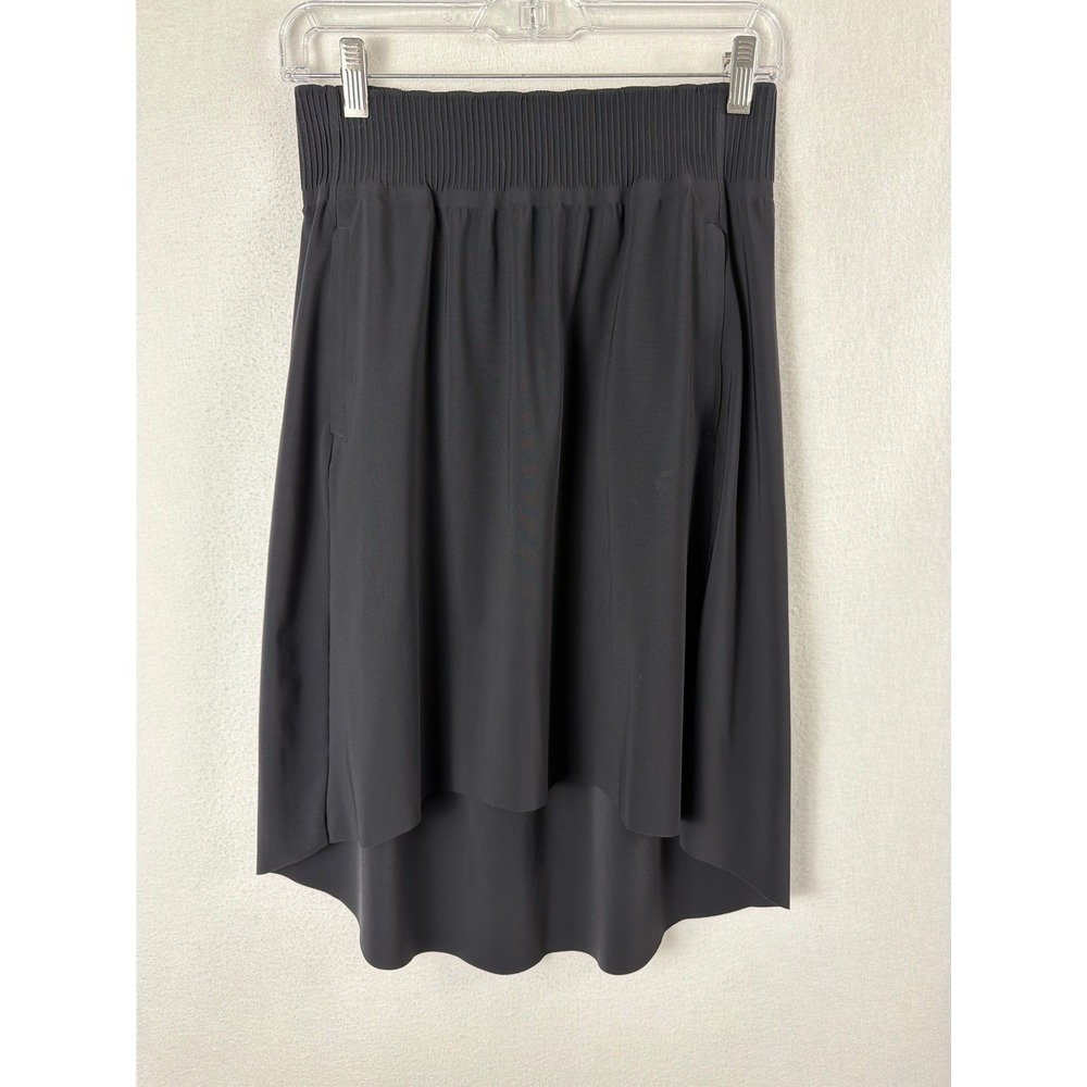 Athleta Cosmic Skirt Black High Low Smocked Waist Zip Pockets XS 566667-00